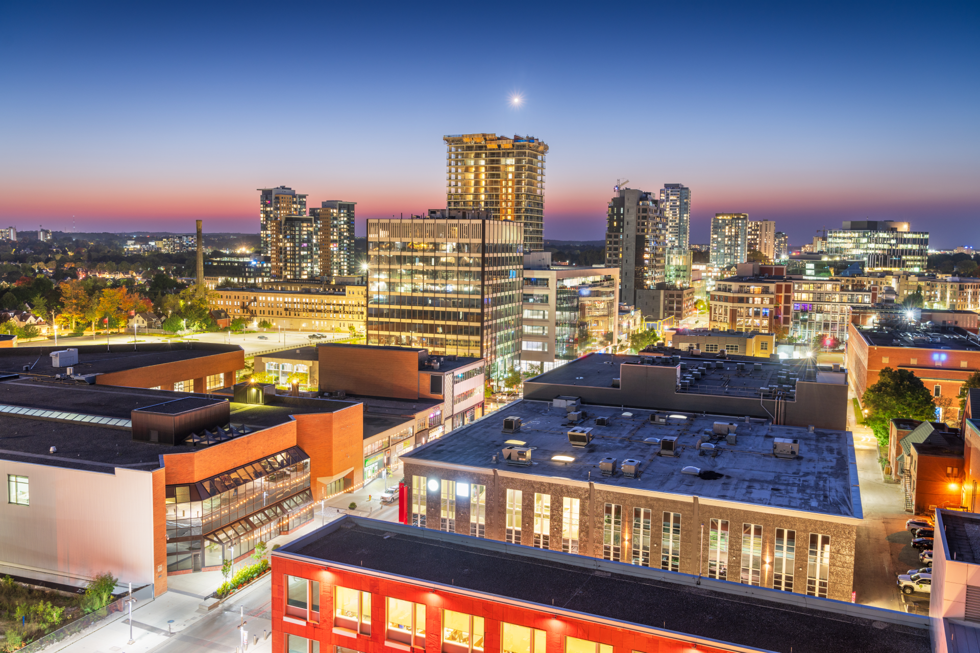 Skyline view of downtown Kitchener, just 7 minutes from Weber Yards
