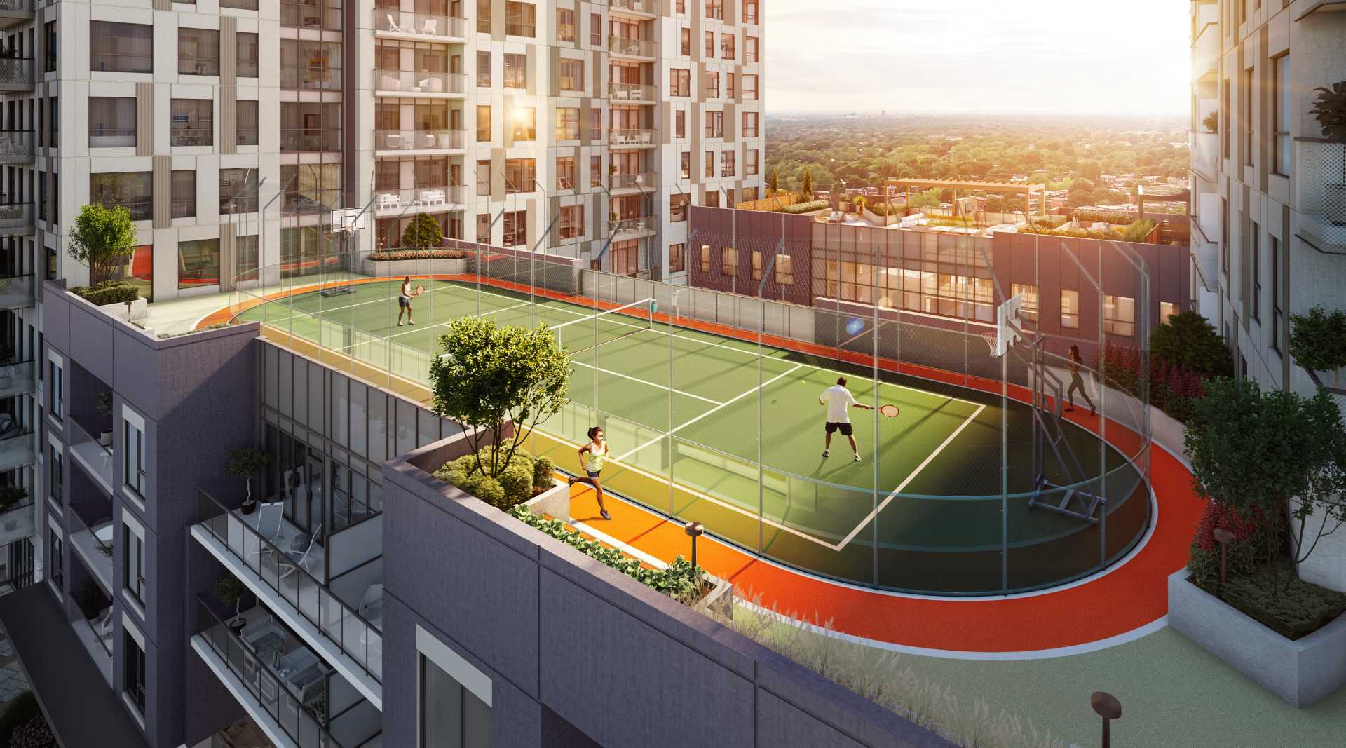 Outdoor running track amenity at Circuit, the first release at Weber Yards in Kitchener